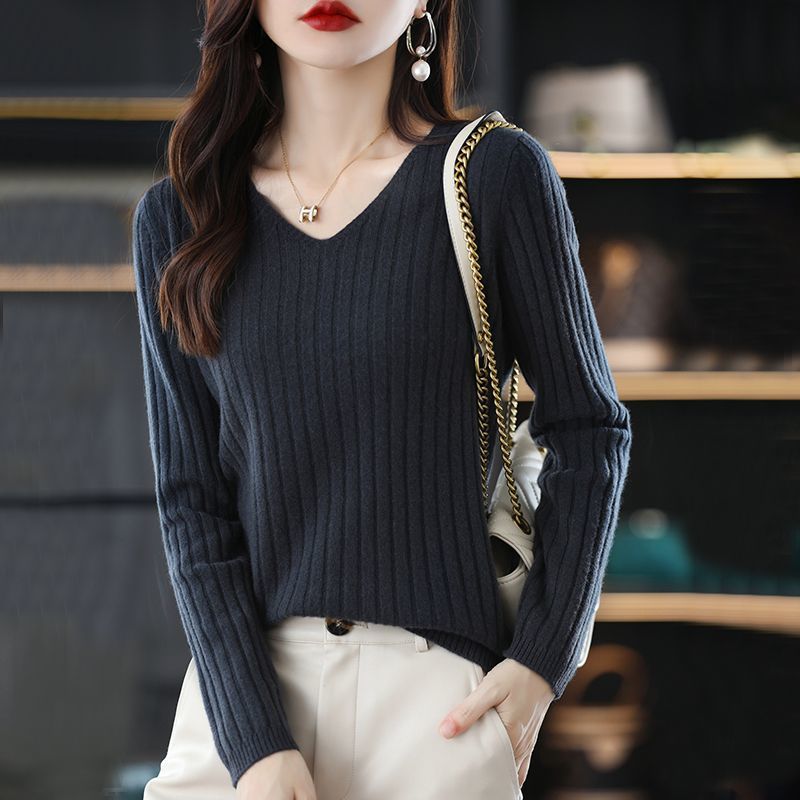 V-Neck Knitted Long-Sleeve Sweater