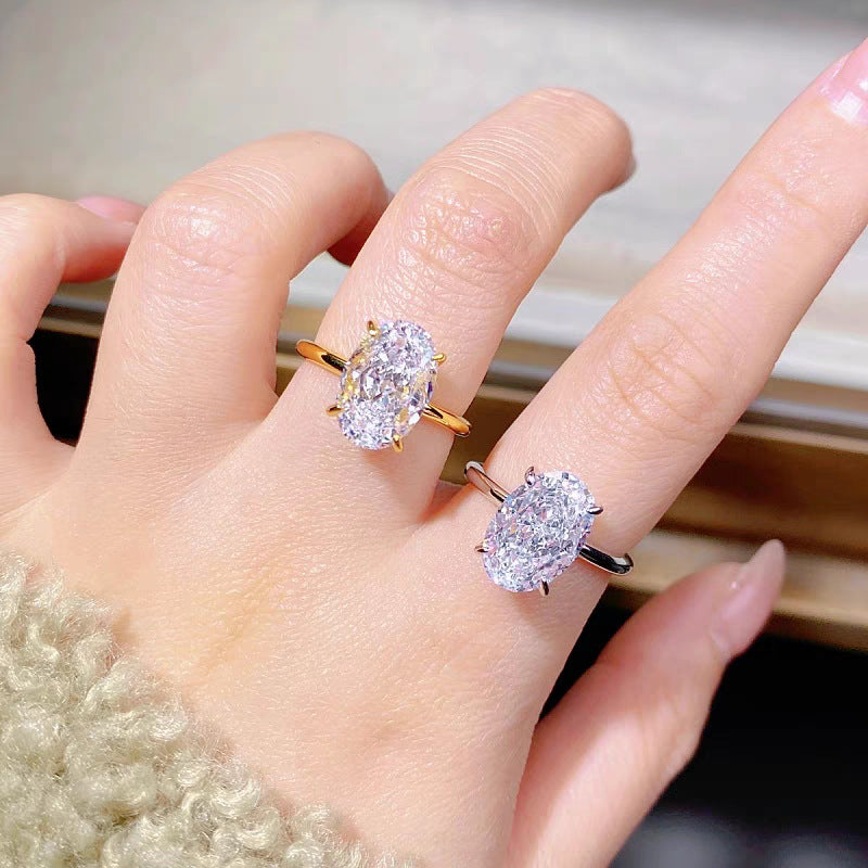 Electroplated Gold Oval Zircon Ring for Women