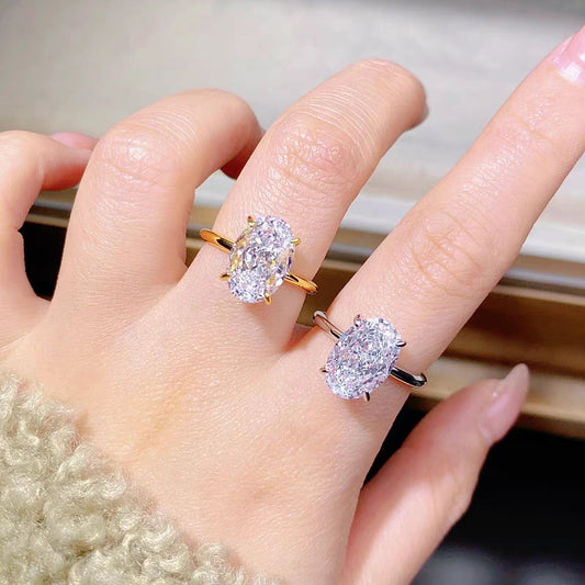 Electroplated Gold Oval Zircon Ring for Women