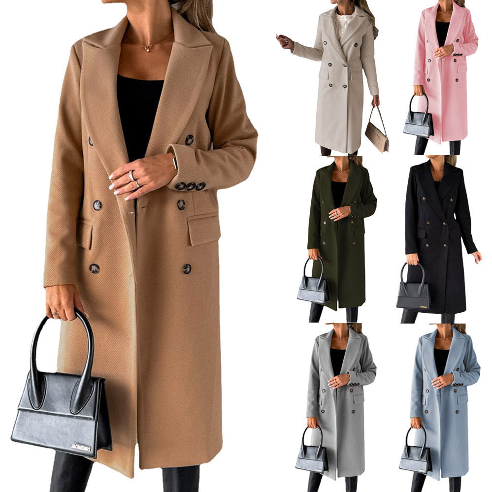 Womens Woolen Double-Breasted Coat