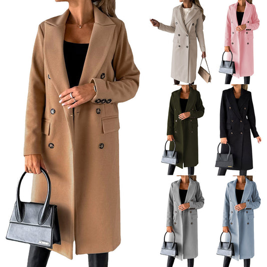 Womens Woolen Double-Breasted Coat