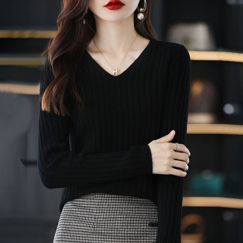 V-Neck Knitted Long-Sleeve Sweater