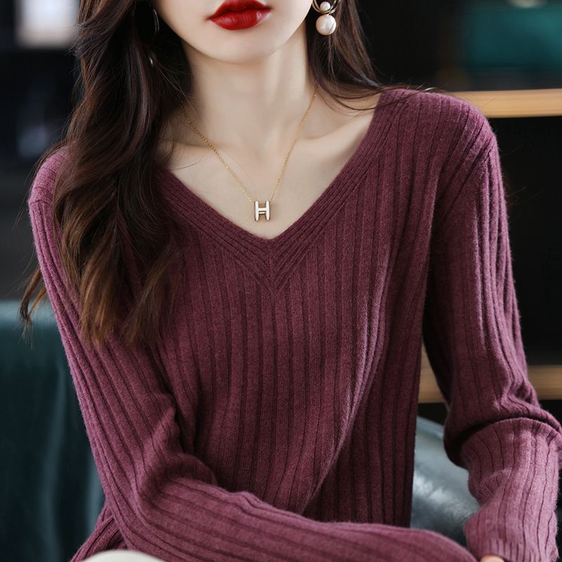 V-Neck Knitted Long-Sleeve Sweater