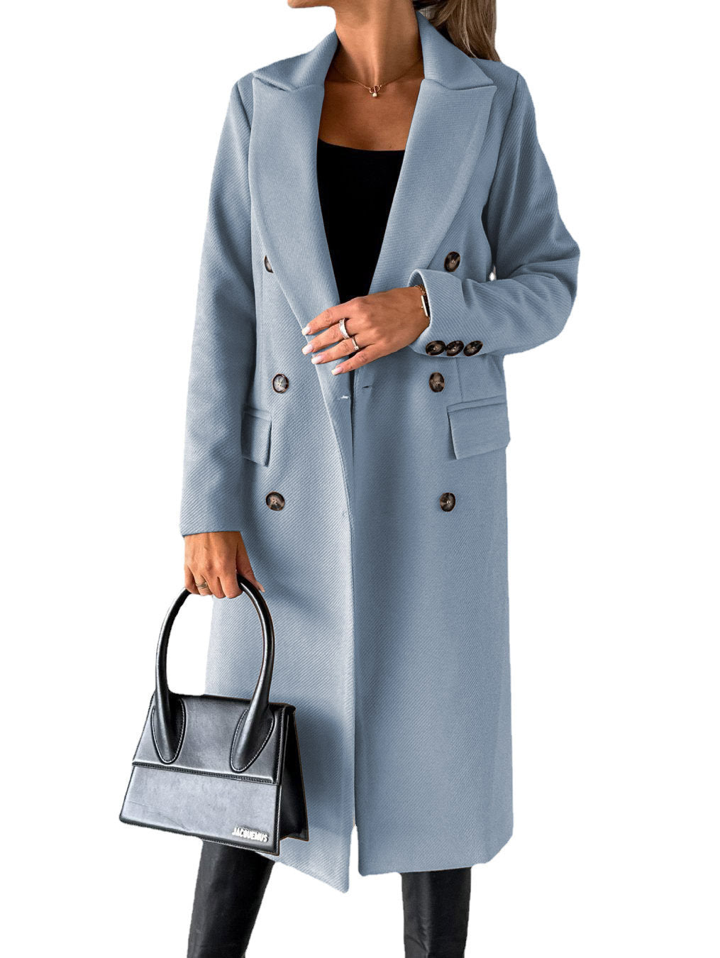 Womens Woolen Double-Breasted Coat