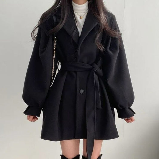 Woolen Suit Collar Loose Fit Coat
