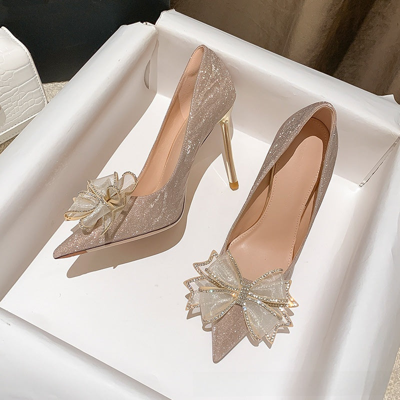 Women's Stiletto Pointed Toe High Heels with Bow Detail