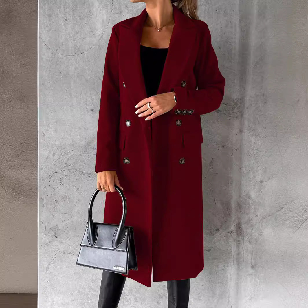Womens Woolen Double-Breasted Coat
