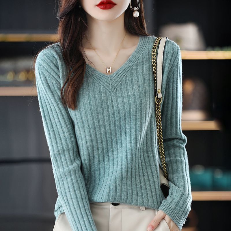 V-Neck Knitted Long-Sleeve Sweater