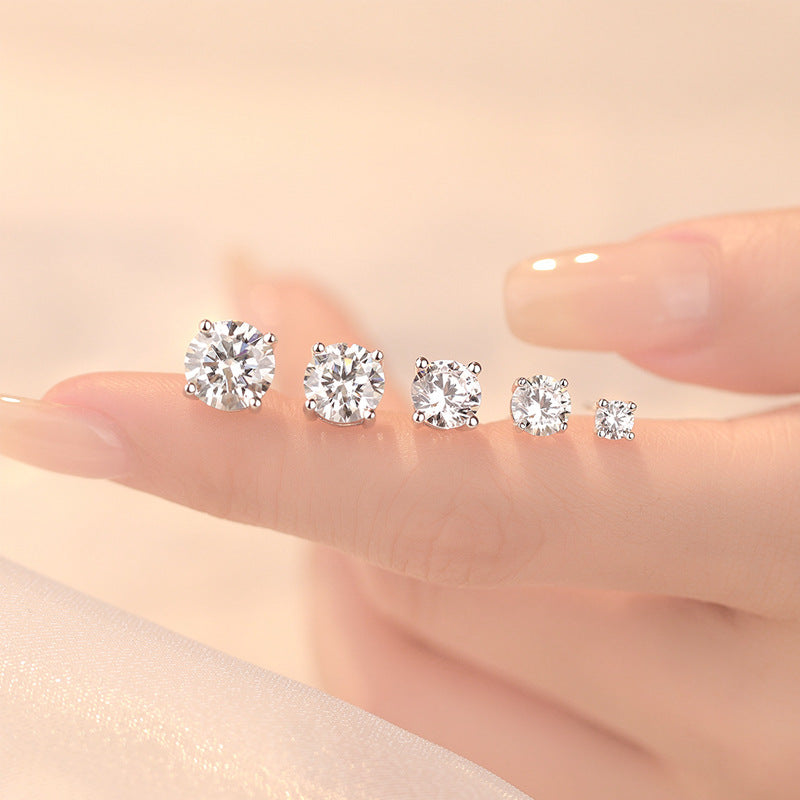 Classic Four-Claw Moissanite Sterling Silver Earrings