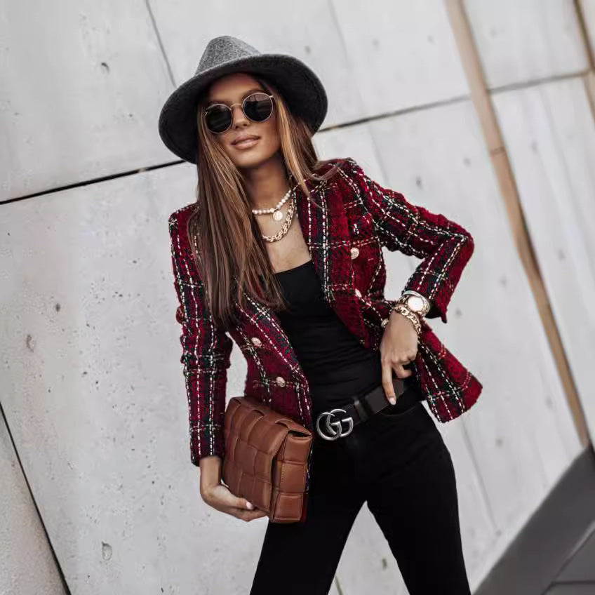 Women's Printed Double-Breasted Slim Fit Suit
