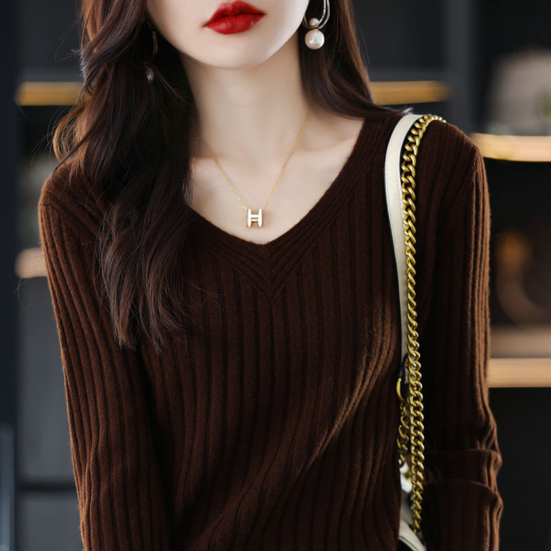 V-Neck Knitted Long-Sleeve Sweater