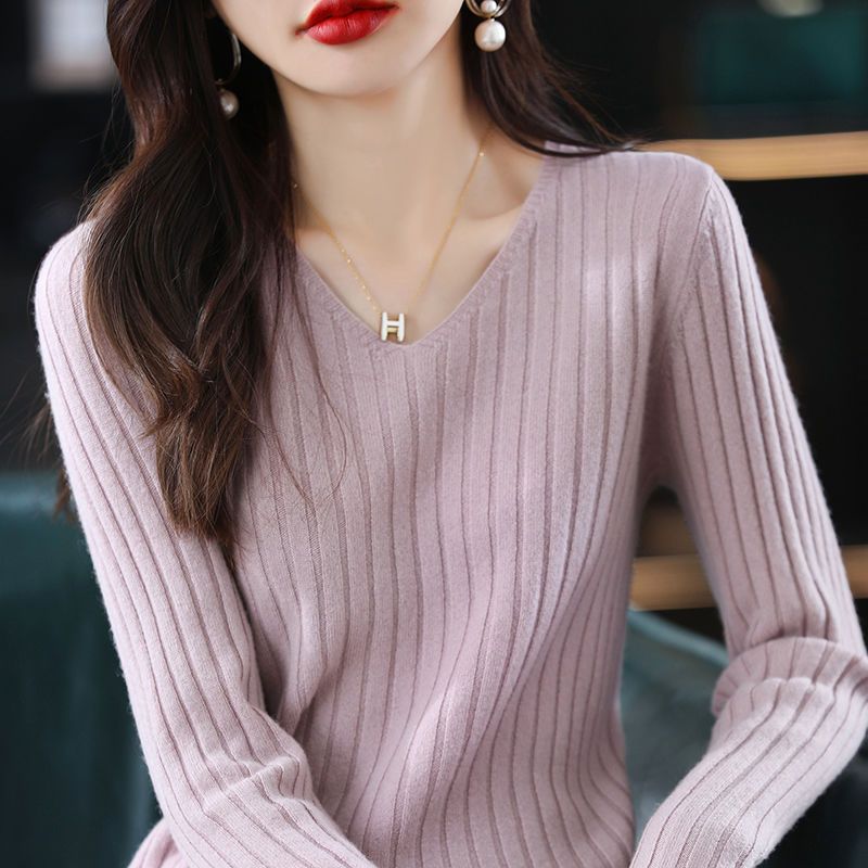 V-Neck Knitted Long-Sleeve Sweater