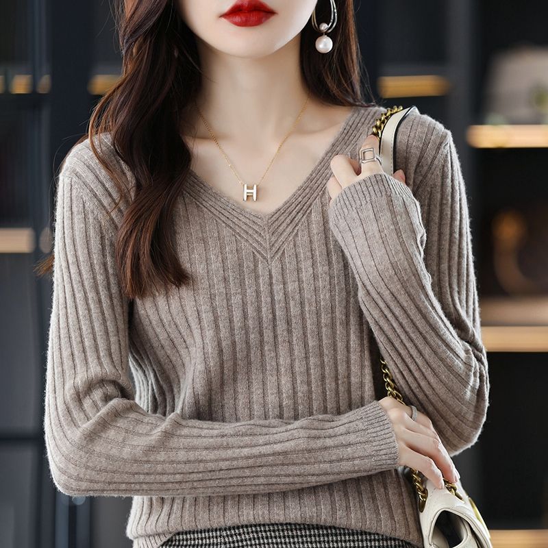 V-Neck Knitted Long-Sleeve Sweater