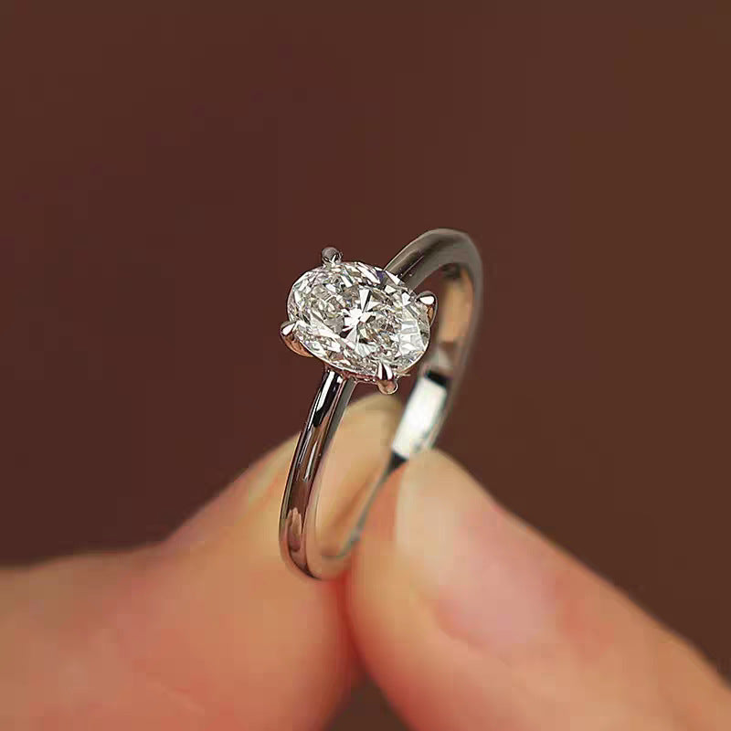 Electroplated Gold Oval Zircon Ring for Women