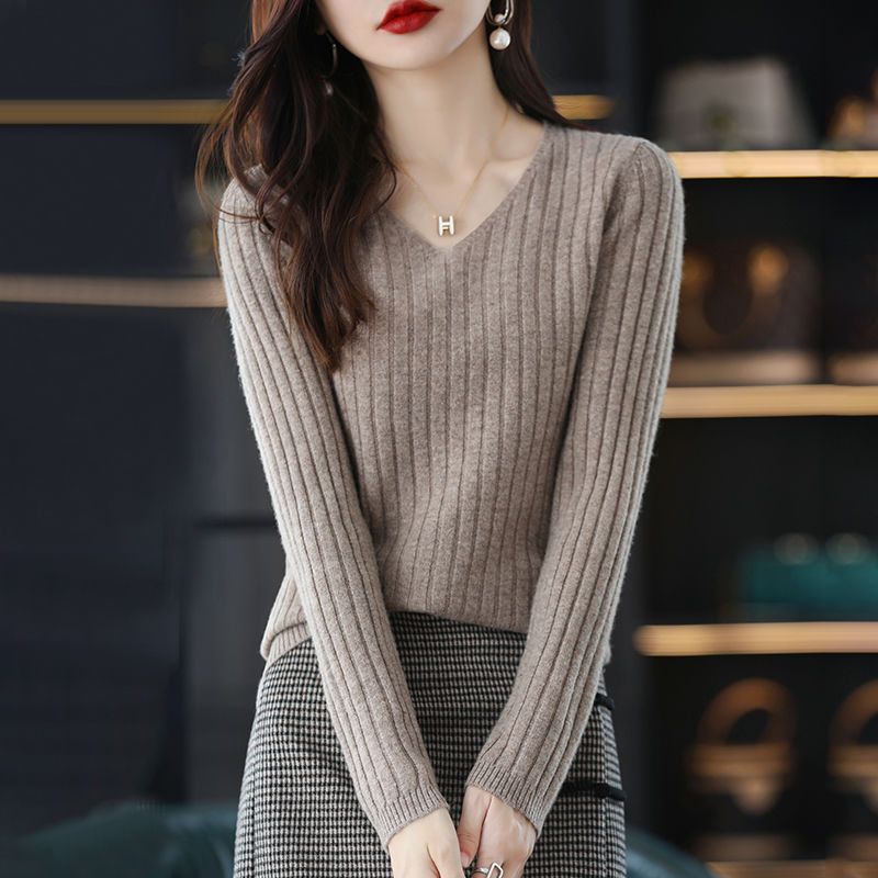 V-Neck Knitted Long-Sleeve Sweater