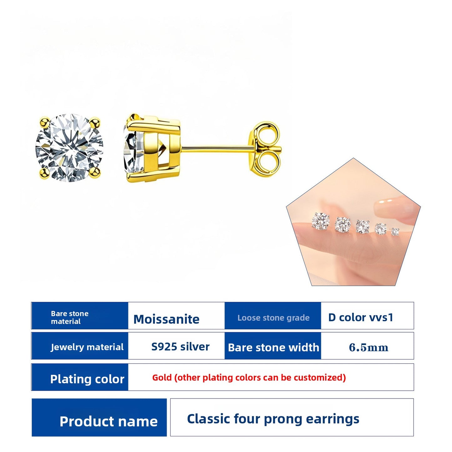 Classic Four-Claw Moissanite Sterling Silver Earrings