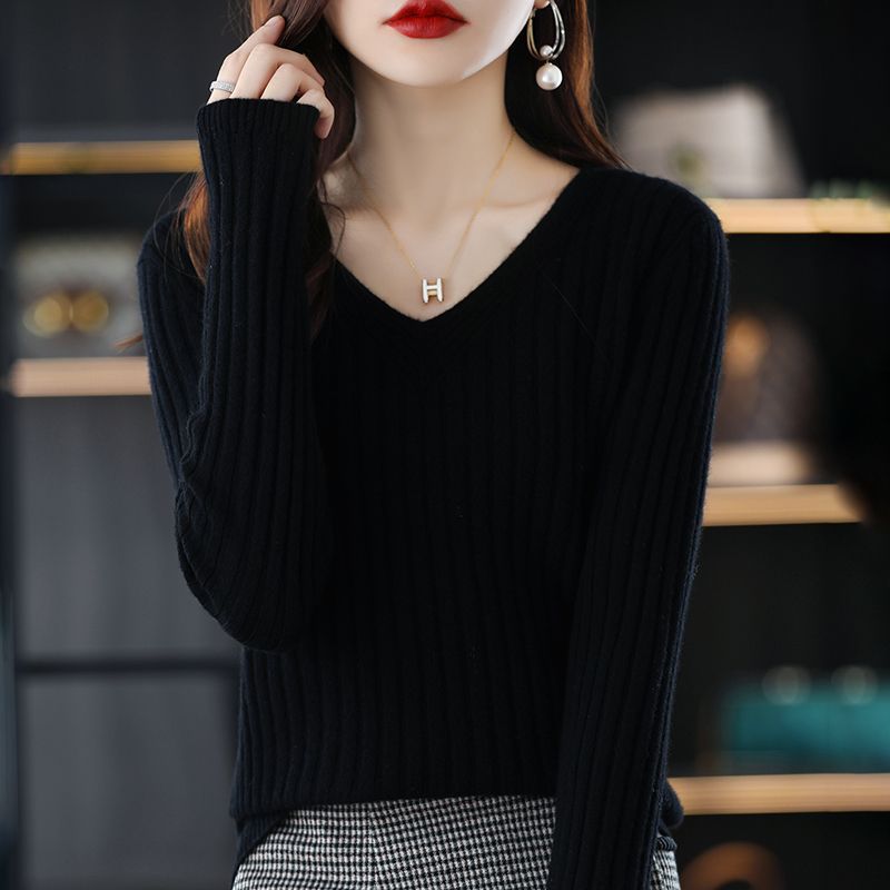 V-Neck Knitted Long-Sleeve Sweater