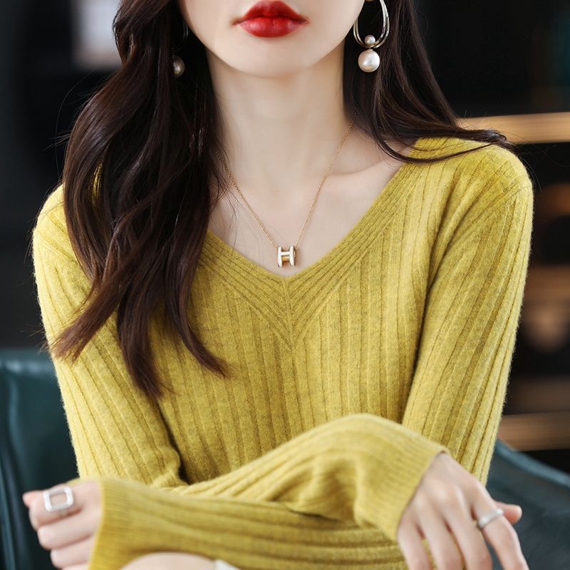 V-Neck Knitted Long-Sleeve Sweater