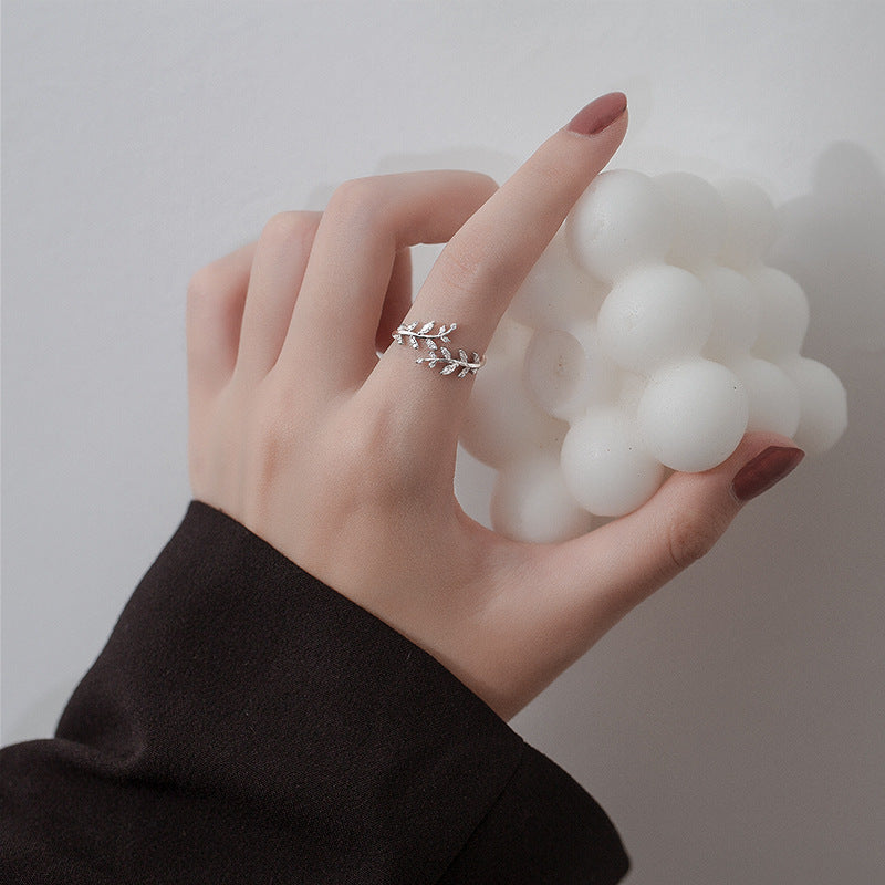 Leaves Sterling Silver Ring Women's ins Trendy Cold Style Simple Fashion Personality Girlfriend Index Finger Hand Jewelry Niche Design