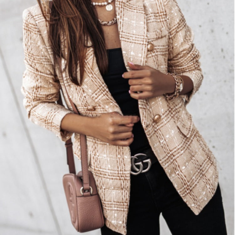 Women's Printed Double-Breasted Slim Fit Suit