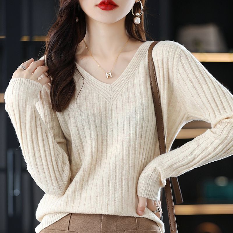 V-Neck Knitted Long-Sleeve Sweater