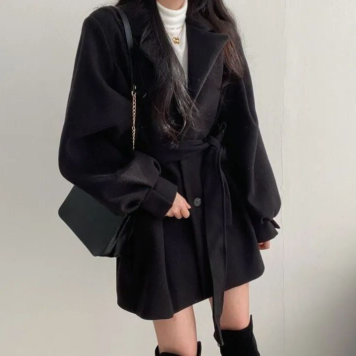 Woolen Suit Collar Loose Fit Coat