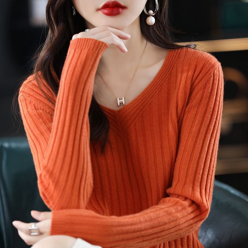 V-Neck Knitted Long-Sleeve Sweater