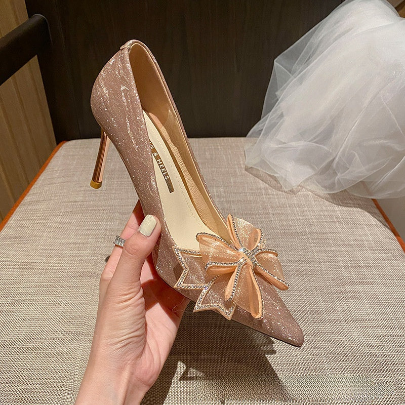 Women's Stiletto Pointed Toe High Heels with Bow Detail
