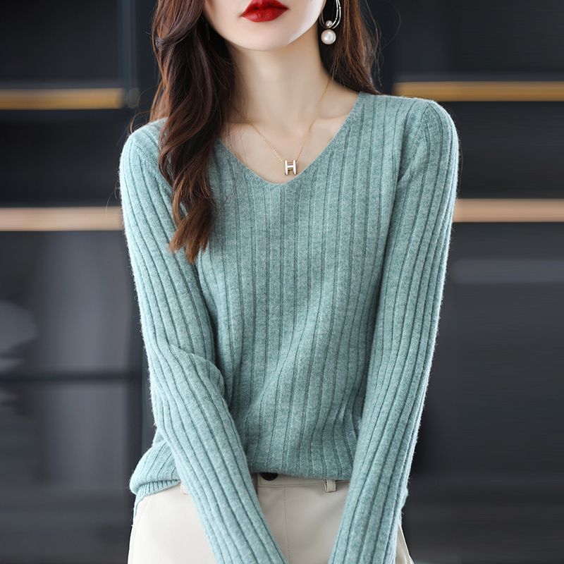 V-Neck Knitted Long-Sleeve Sweater