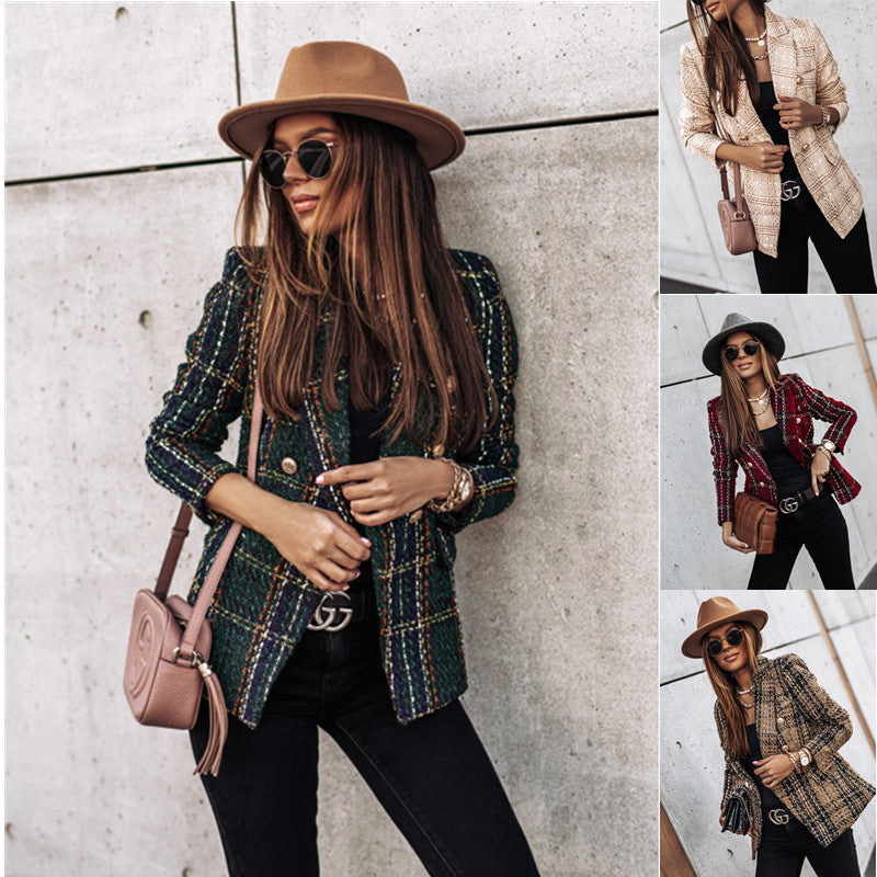 Women's Printed Double-Breasted Slim Fit Suit