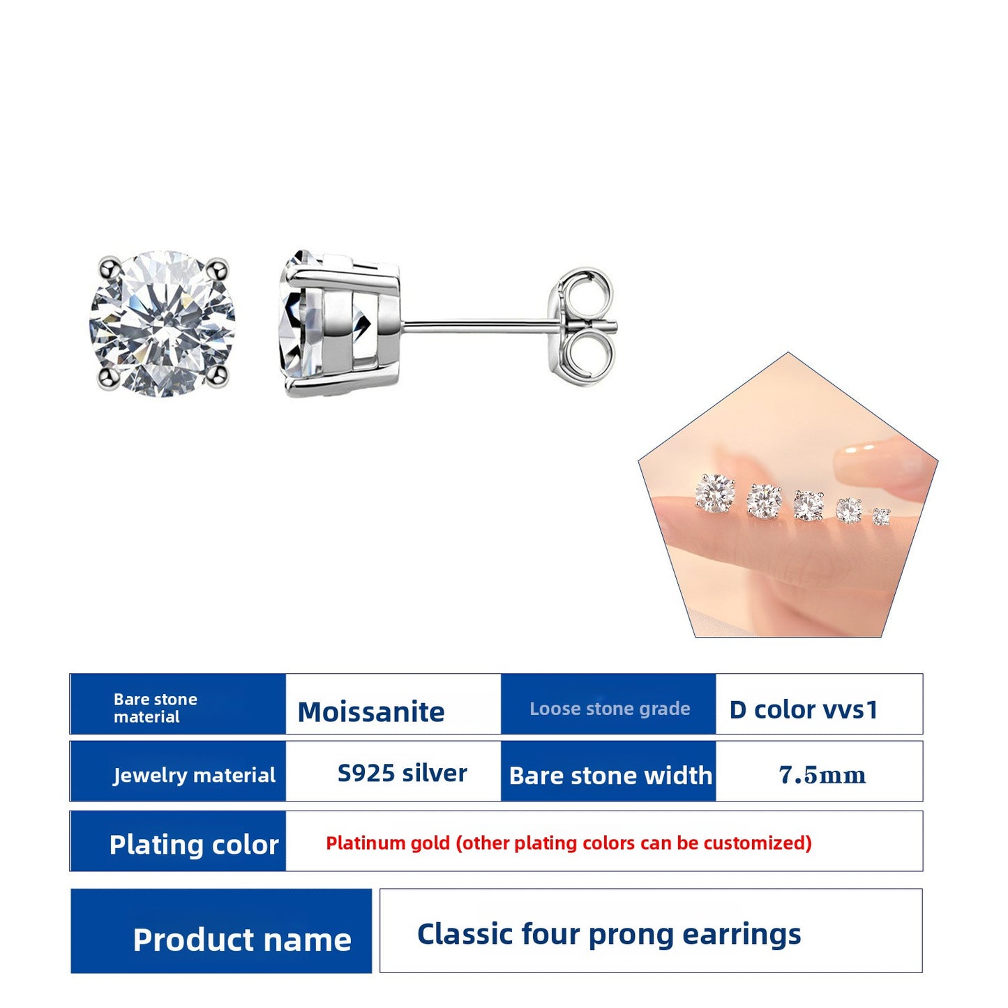 Classic Four-Claw Moissanite Sterling Silver Earrings