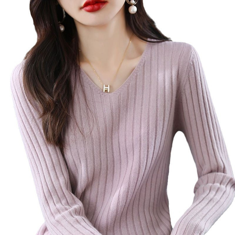 V-Neck Knitted Long-Sleeve Sweater