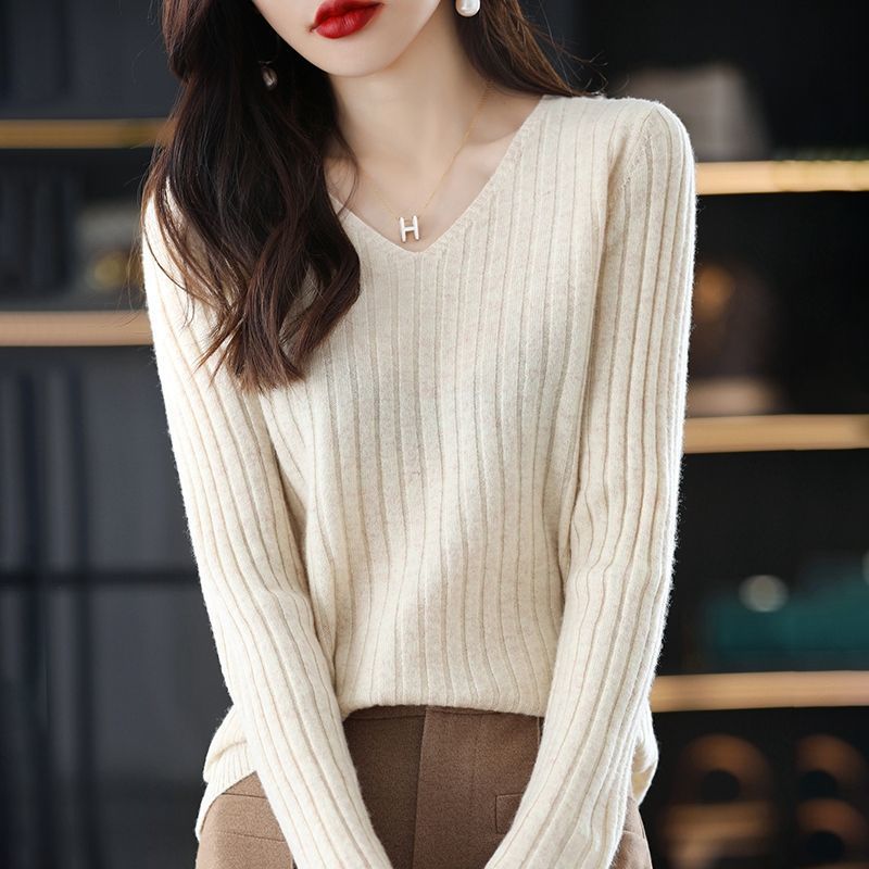 V-Neck Knitted Long-Sleeve Sweater