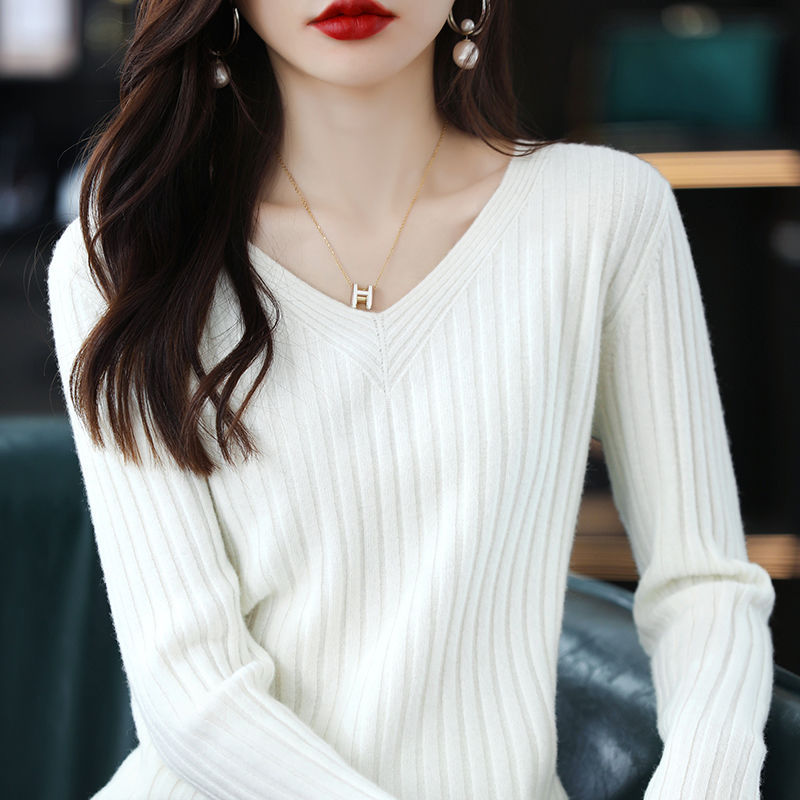 V-Neck Knitted Long-Sleeve Sweater