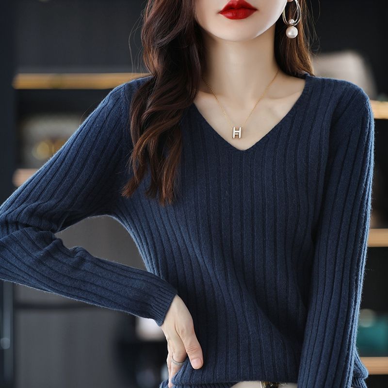 V-Neck Knitted Long-Sleeve Sweater