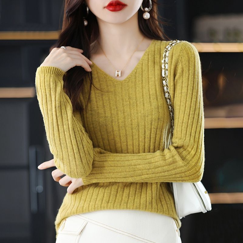 V-Neck Knitted Long-Sleeve Sweater