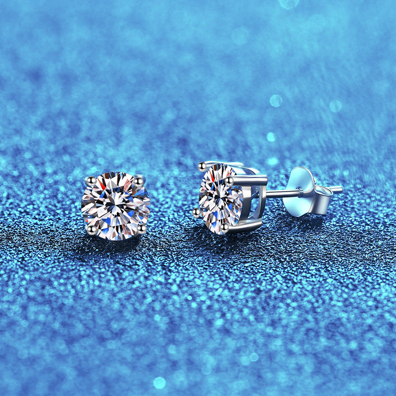Classic Four-Claw Moissanite Sterling Silver Earrings