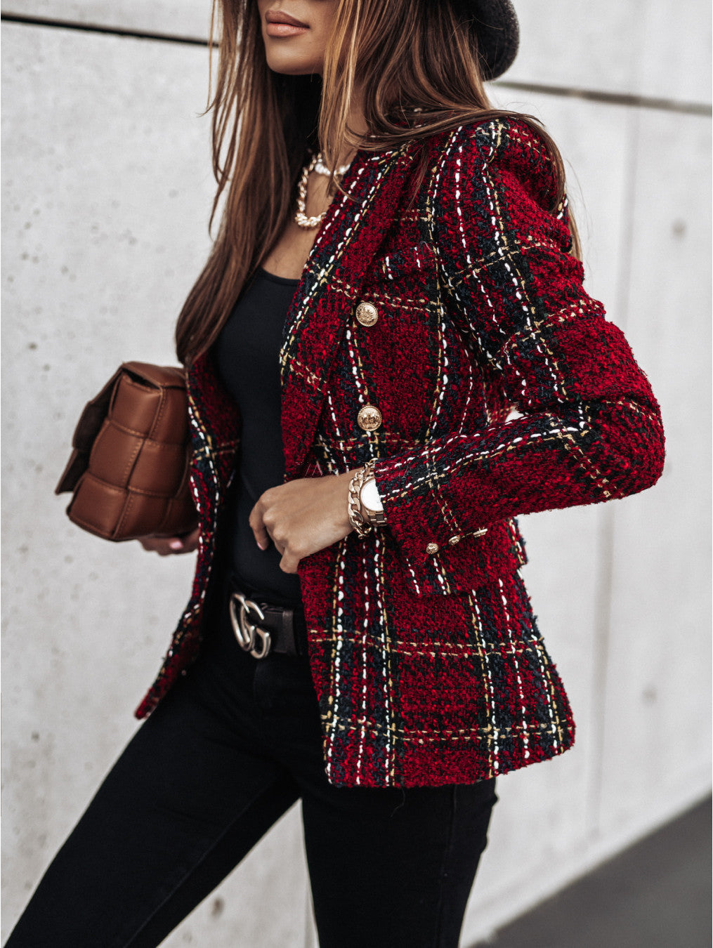 Women's Printed Double-Breasted Slim Fit Suit