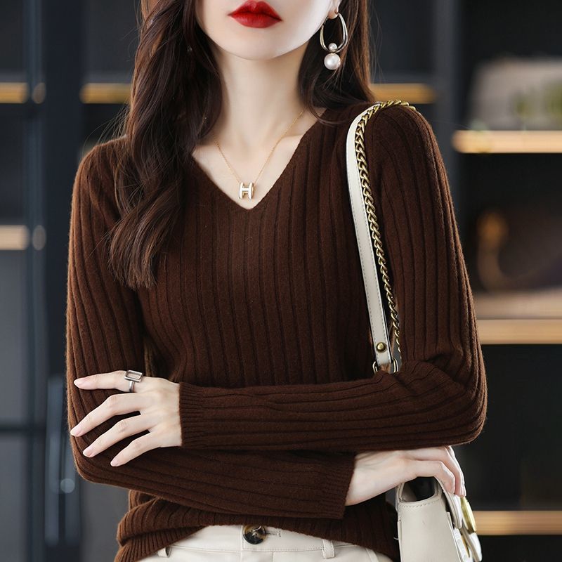 V-Neck Knitted Long-Sleeve Sweater