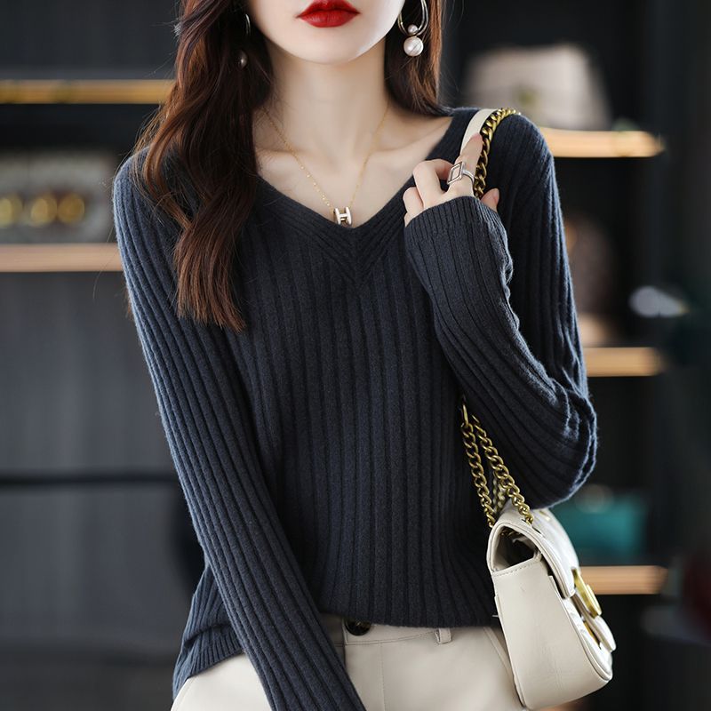V-Neck Knitted Long-Sleeve Sweater