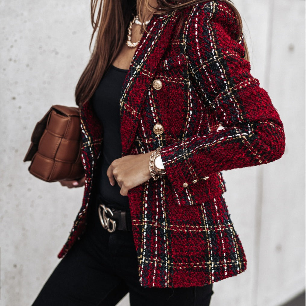 Women's Printed Double-Breasted Slim Fit Suit