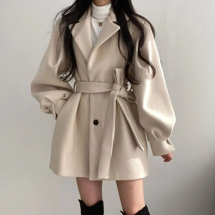 Woolen Suit Collar Loose Fit Coat