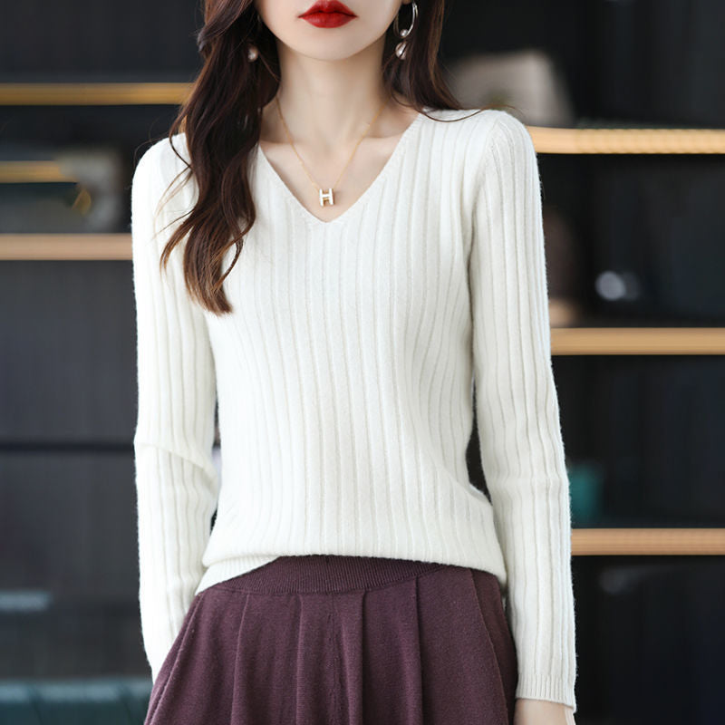 V-Neck Knitted Long-Sleeve Sweater