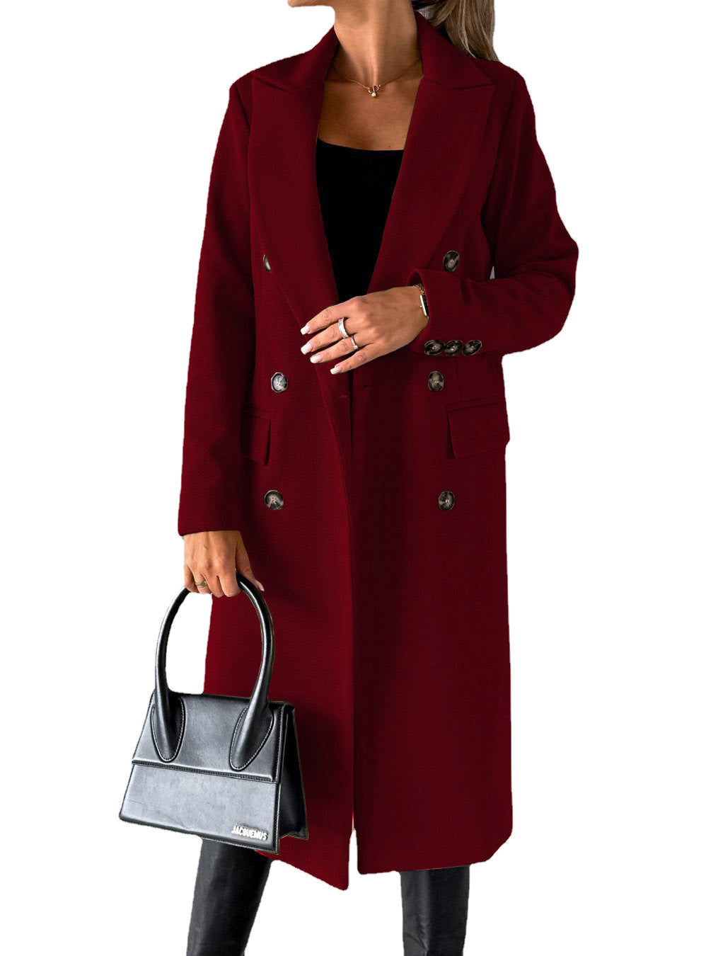 Womens Woolen Double-Breasted Coat