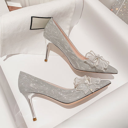 Women's Stiletto Pointed Toe High Heels with Bow Detail
