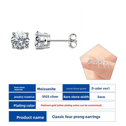 Classic Four-Claw Moissanite Sterling Silver Earrings