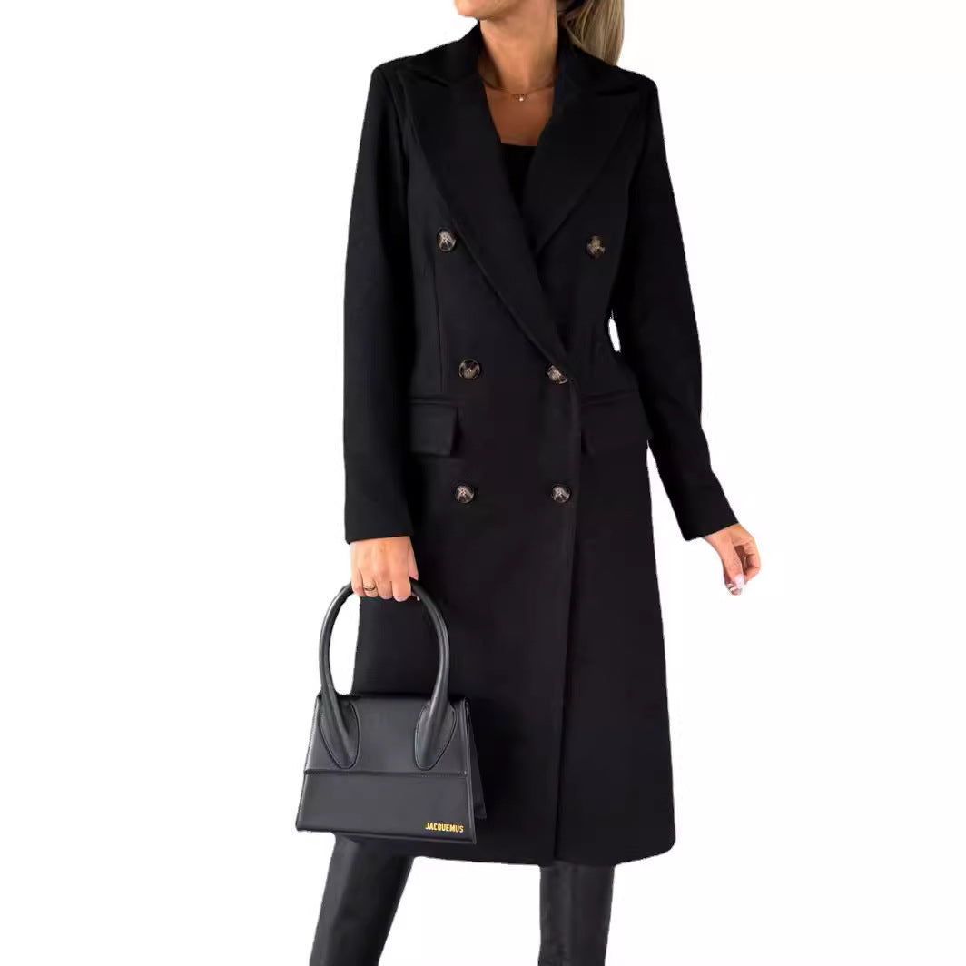 Womens Woolen Double-Breasted Coat