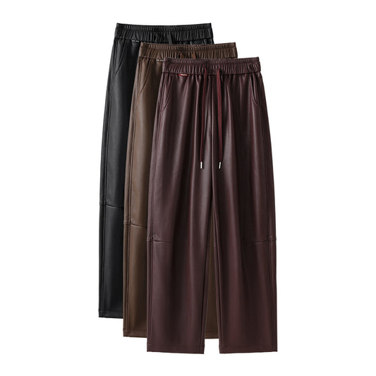 Women's Matte PU Leather High Waisted Tapered Pants