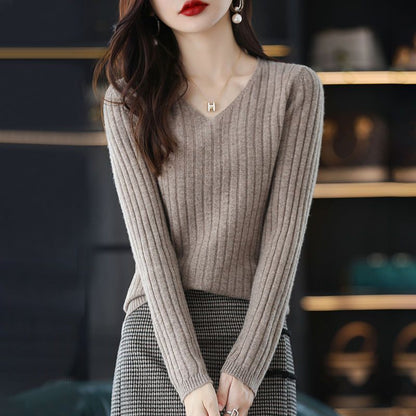 V-Neck Knitted Long-Sleeve Sweater