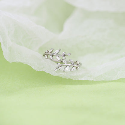 Leaves Sterling Silver Ring Women's ins Trendy Cold Style Simple Fashion Personality Girlfriend Index Finger Hand Jewelry Niche Design